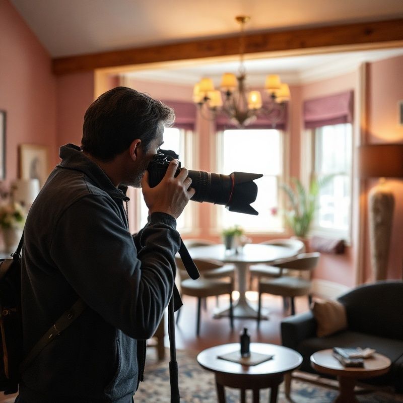 Photographer at work in a rose-warm Toronto interior, camera raised