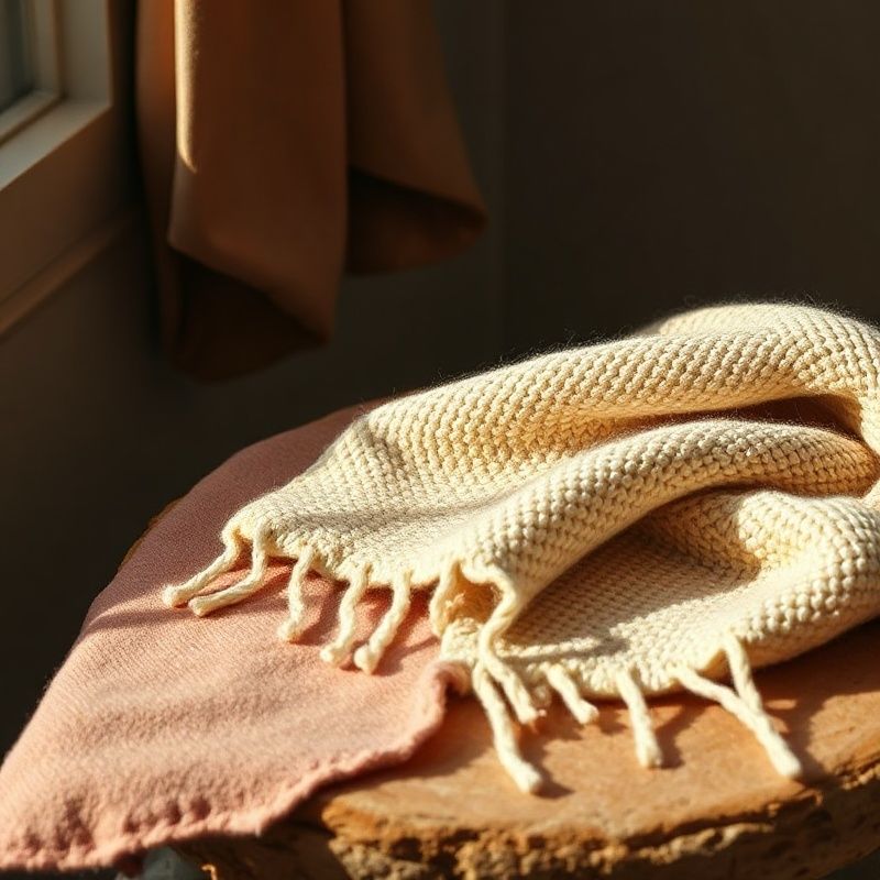 Clean product photograph of artisan textile in rose-warm natural side light