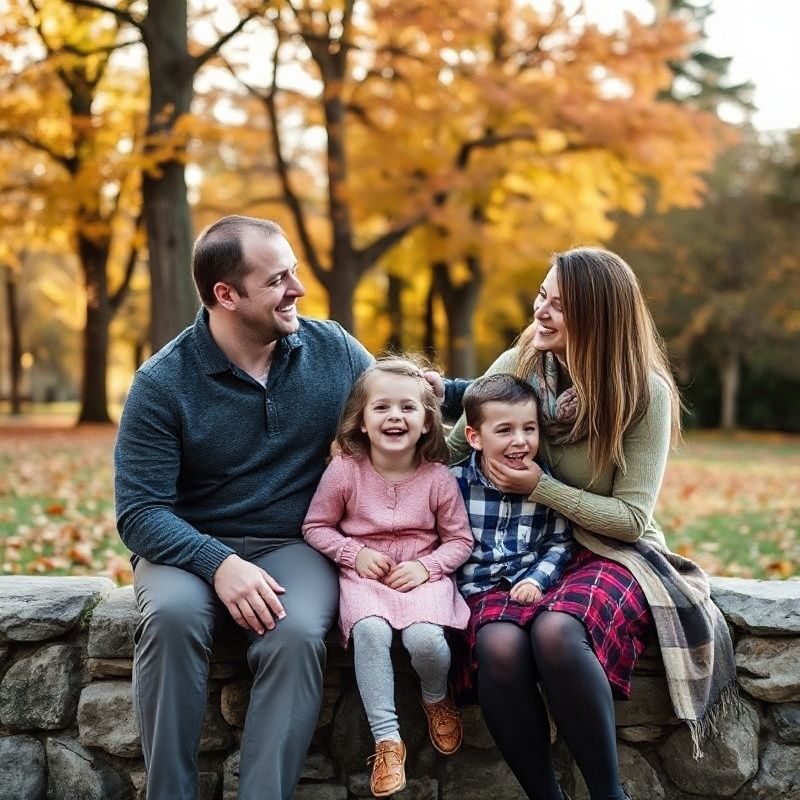 Family portrait session in a Toronto park in autumn afternoon light